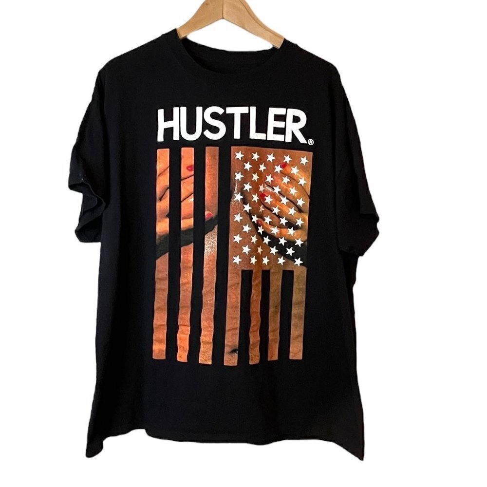 Hustler Black American Flag Short Sleeve T-Shirt Extra Large